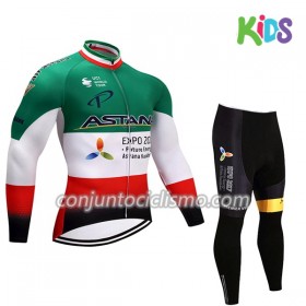 Conjunto Maillot + culotte largo ciclismo 2017 Astana Pro Team Niños N004